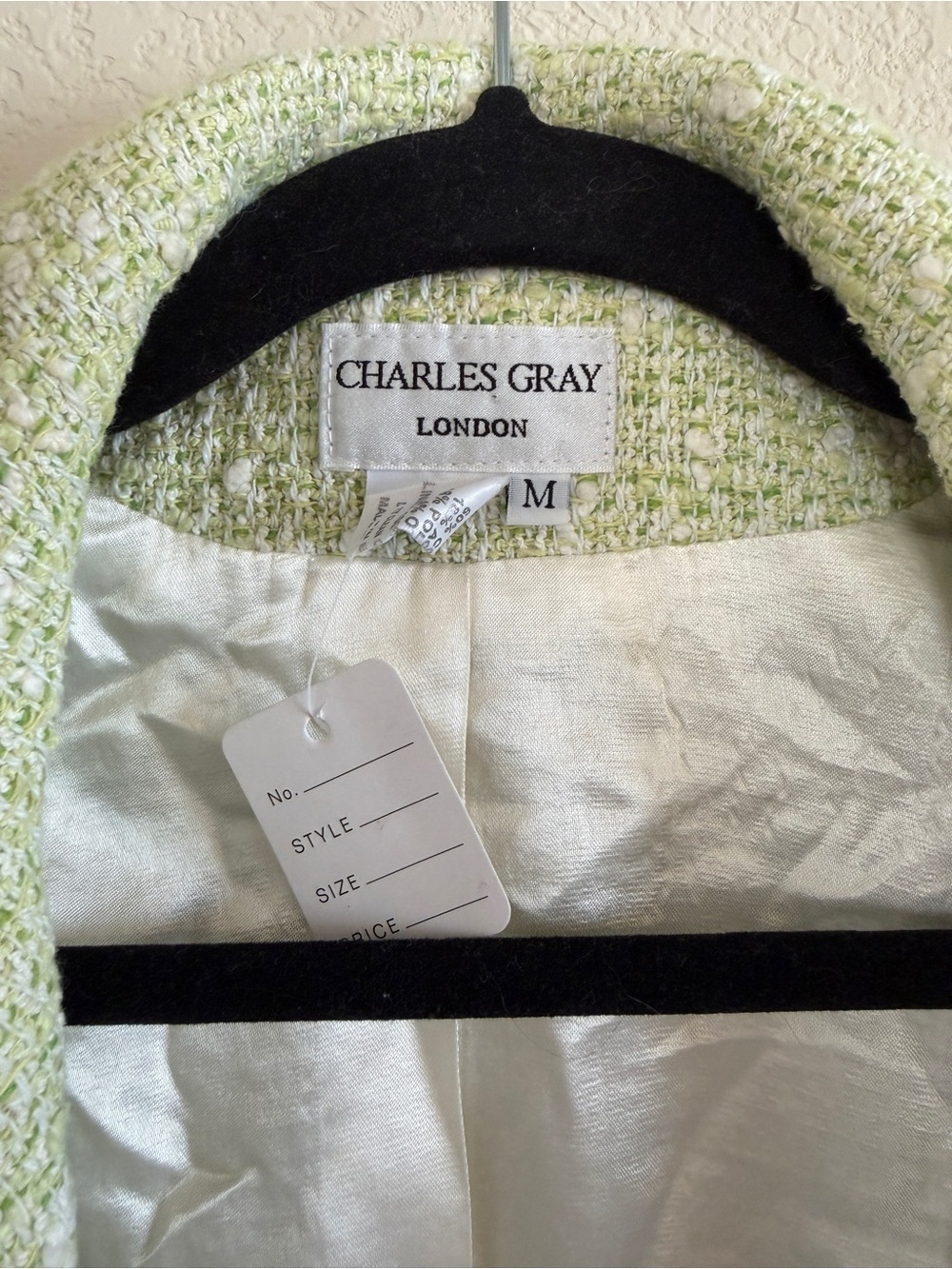 Vintage Charles Gray London Pastel Lime Green Tweed Boucle Women's Blazer - Picture 2 of 6